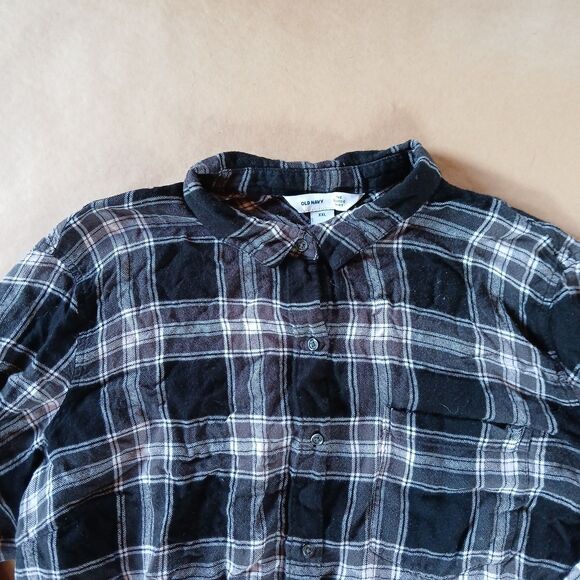 Old Navy The Classic Shirt XXL Gray Flannel Plaid Button Up Long Sleeve Top - Picture 4 of 10